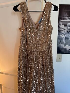Gold Sequined Midi Dress